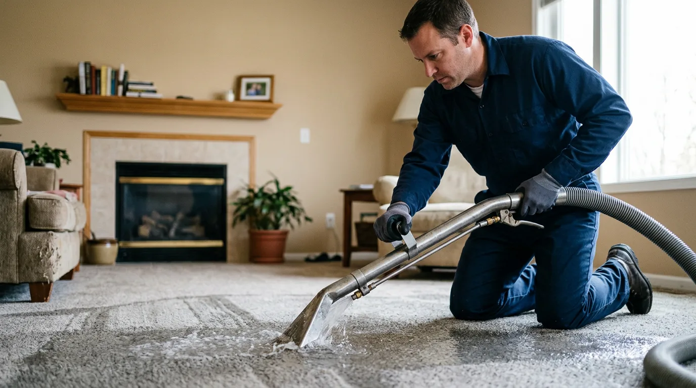 Water damage restoration technician working near Muncie, IL